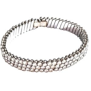 💎 Vintage 50s 3 Row Expansion Stretch Flex Diamond Rhinestone Choker Necklace